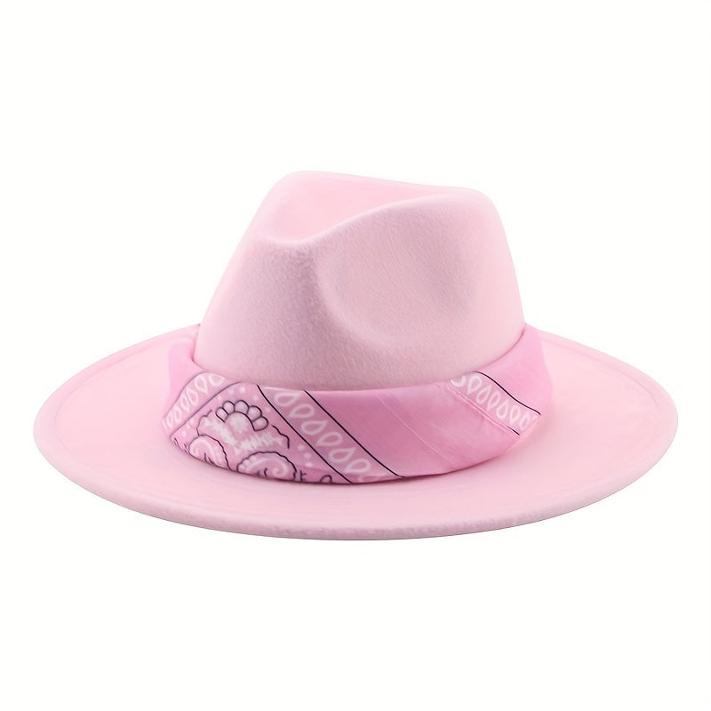 Wool Felt Hat Large Brim Ribbon Jazz Hat