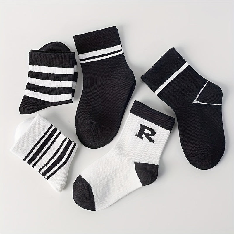 5 Pairs Girls Medium Tube Socks Autumn Winter Striped Regular Fashionable Socks