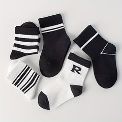 5 Pairs Girls Medium Tube Socks Autumn Winter Striped Regular Fashionable Socks
