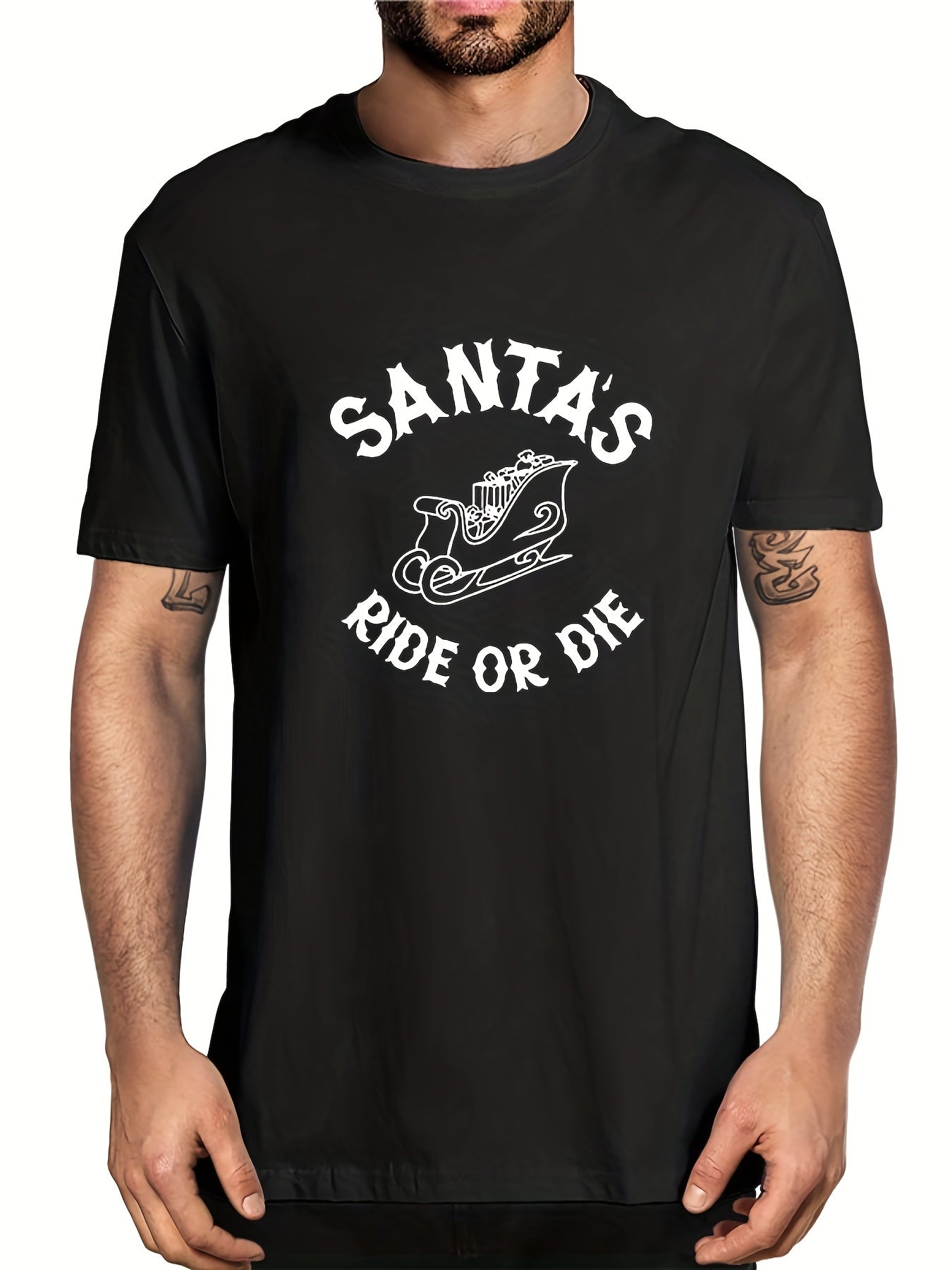 Santa's Ride Or Die Men's Letter Print T-shirt Casual Tee