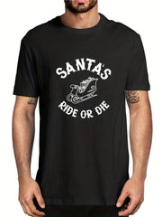 Santa's Ride Or Die Men's Letter Print T-shirt Casual Tee