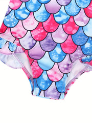 Girls Mermaid Fish Scale Print One Piece Swimsuit Sleeveless Camisole Dress