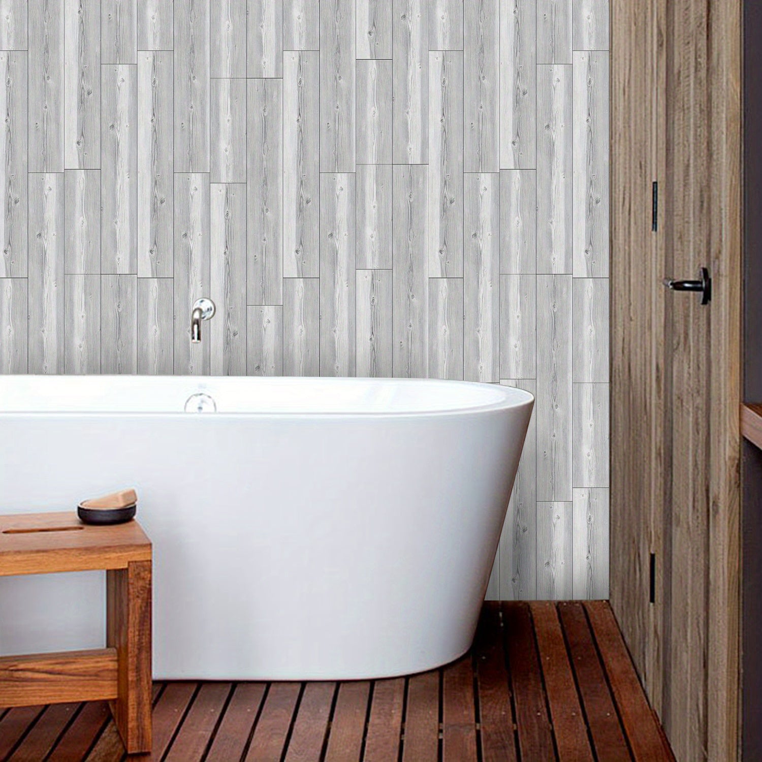10pcs Gray Wood Peel & Stick Tiles 15x88 Waterproof for Bath & Kitchen