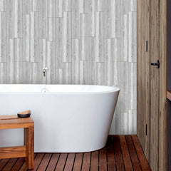10pcs Gray Wood Peel & Stick Tiles 15x88 Waterproof for Bath & Kitchen