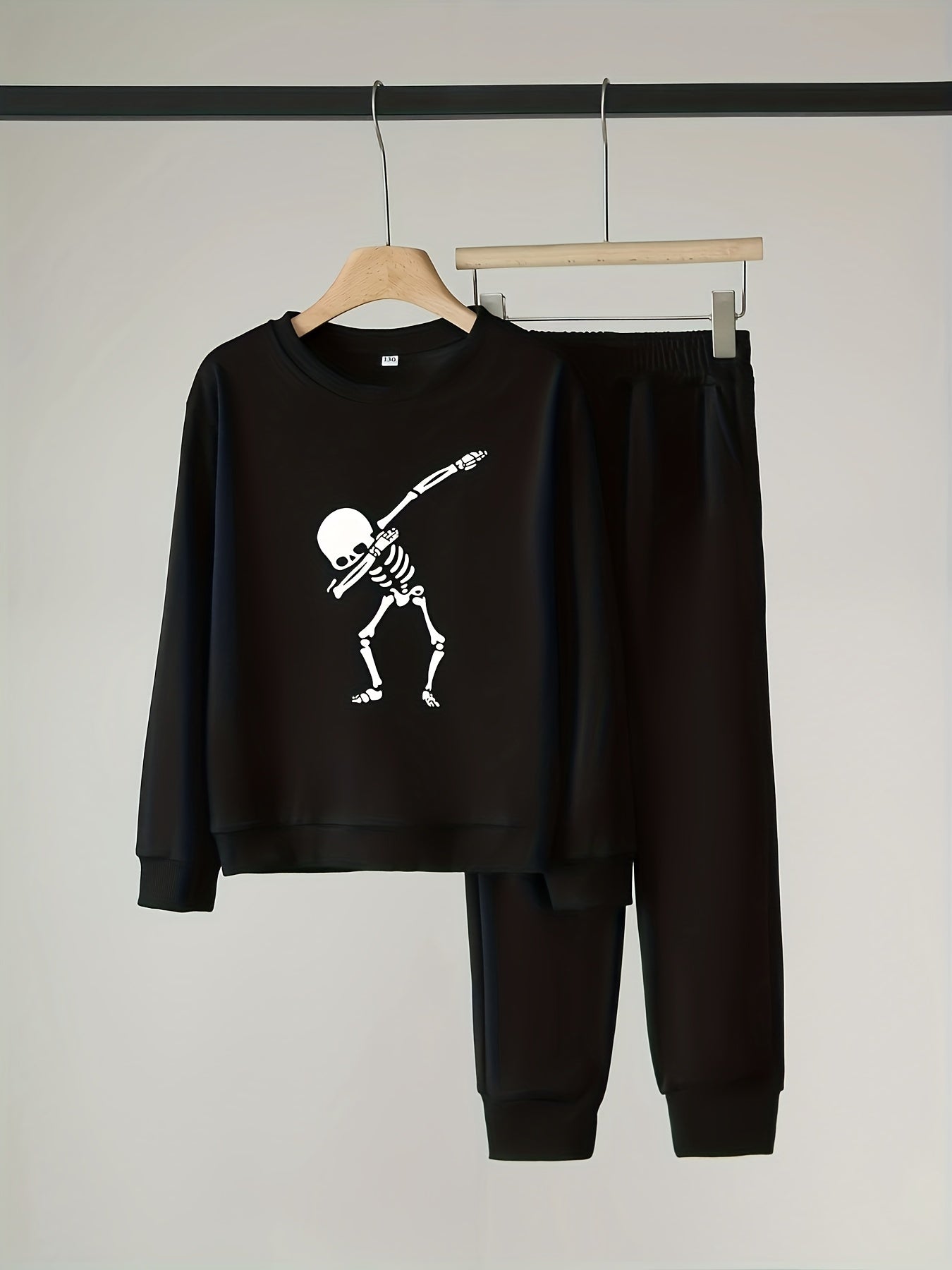 Skeleton Pattern Boy's 2pcs Sweatshirt & Sweatpants Set Halloween Style Outfits