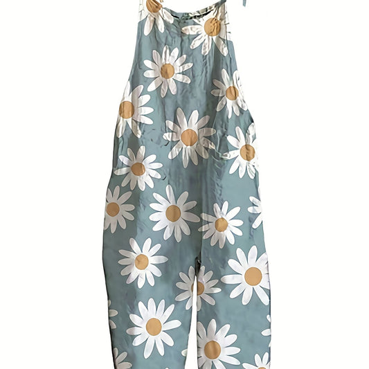 Daisy Print Tie Shoulder Cami Overall Jumpsuit