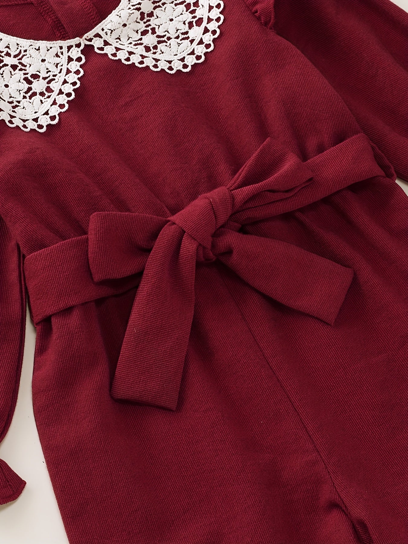Girls Lace Collar Corduroy Long Sleeve Jumpsuit Playsuit Kids Fall Clothes