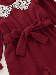 Girls Lace Collar Corduroy Long Sleeve Jumpsuit Playsuit Kids Fall Clothes