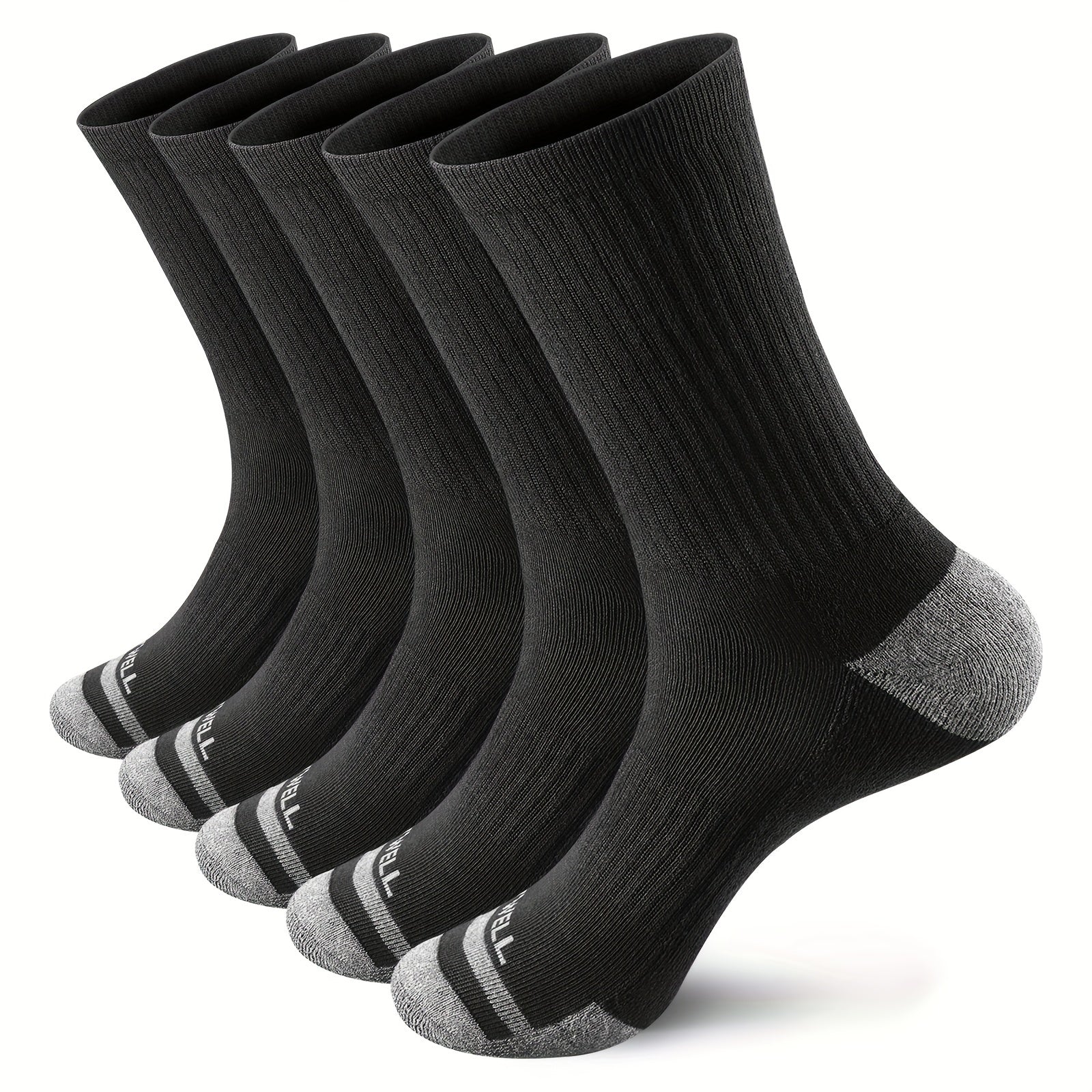 5 Pairs Men's Cotton Cushioned Mid Calf Socks for Outdoor Activities