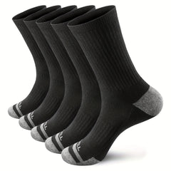 5 Pairs Men's Cotton Cushioned Mid Calf Socks for Outdoor Activities