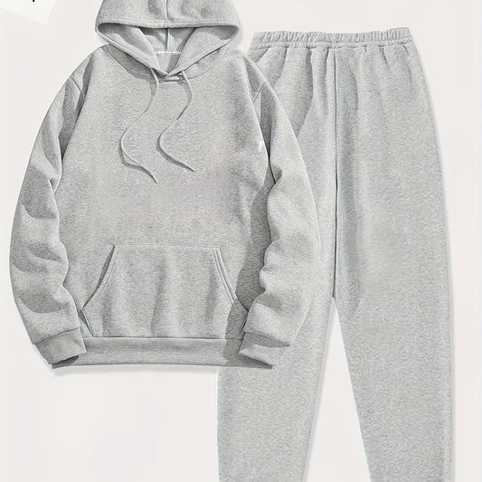 Solid Casual 2pc Set Hoodies & Jogger Pants Women's Clothing