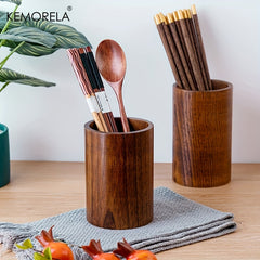 Wooden Kitchen Utensil Holder with Chopsticks Cage and Pen Holders