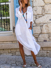 Women's Casual Long Sleeve Slit Long Dress