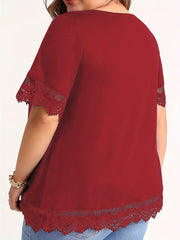Eyelet Embroidered Plus Size Casual Top with Notched Neck