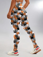 Halloween Cat Pumpkin Print Yoga Leggings High Waist Sports Tight Pants