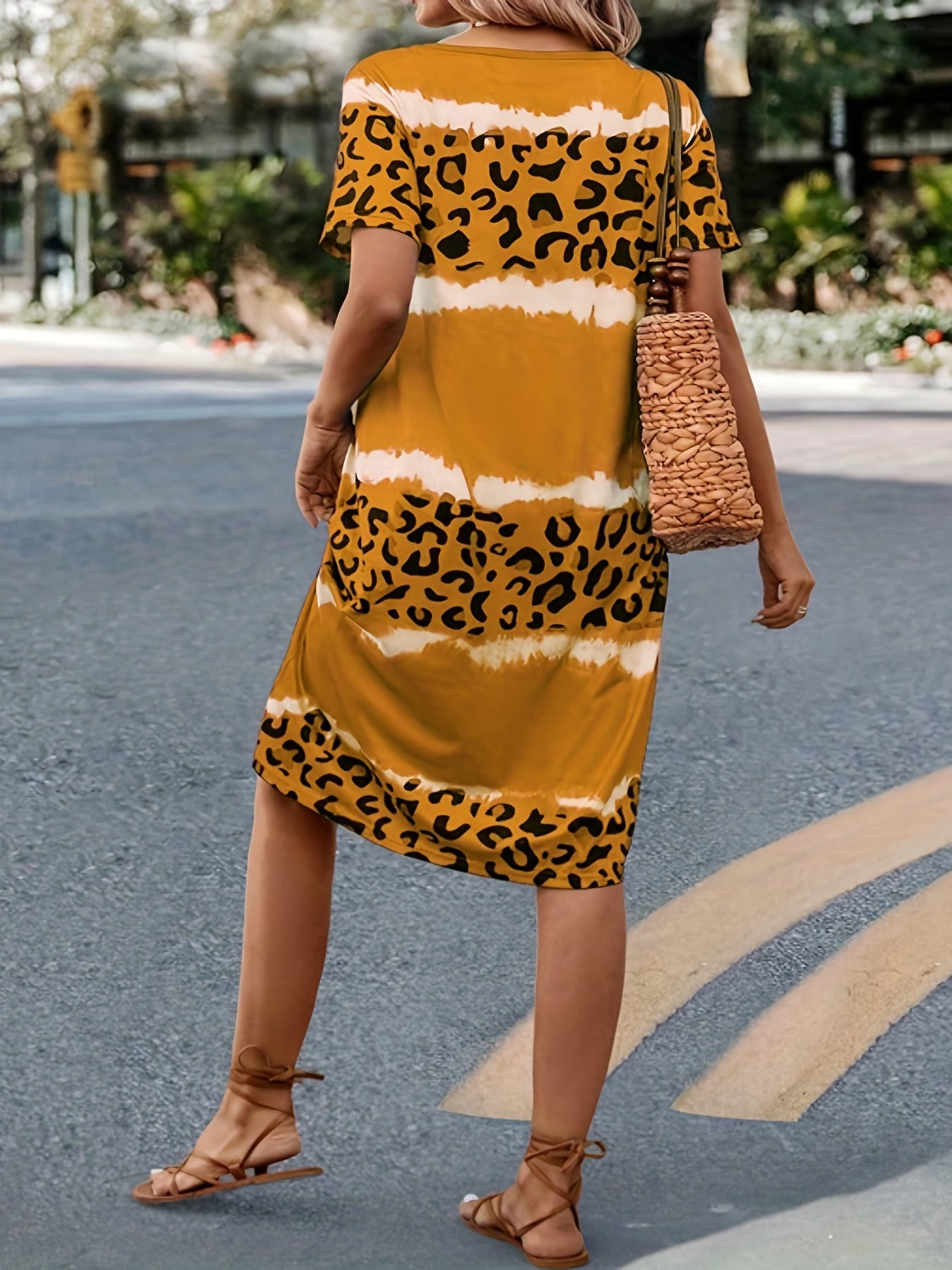 Tie Dye Leopard Print V Neck Dress