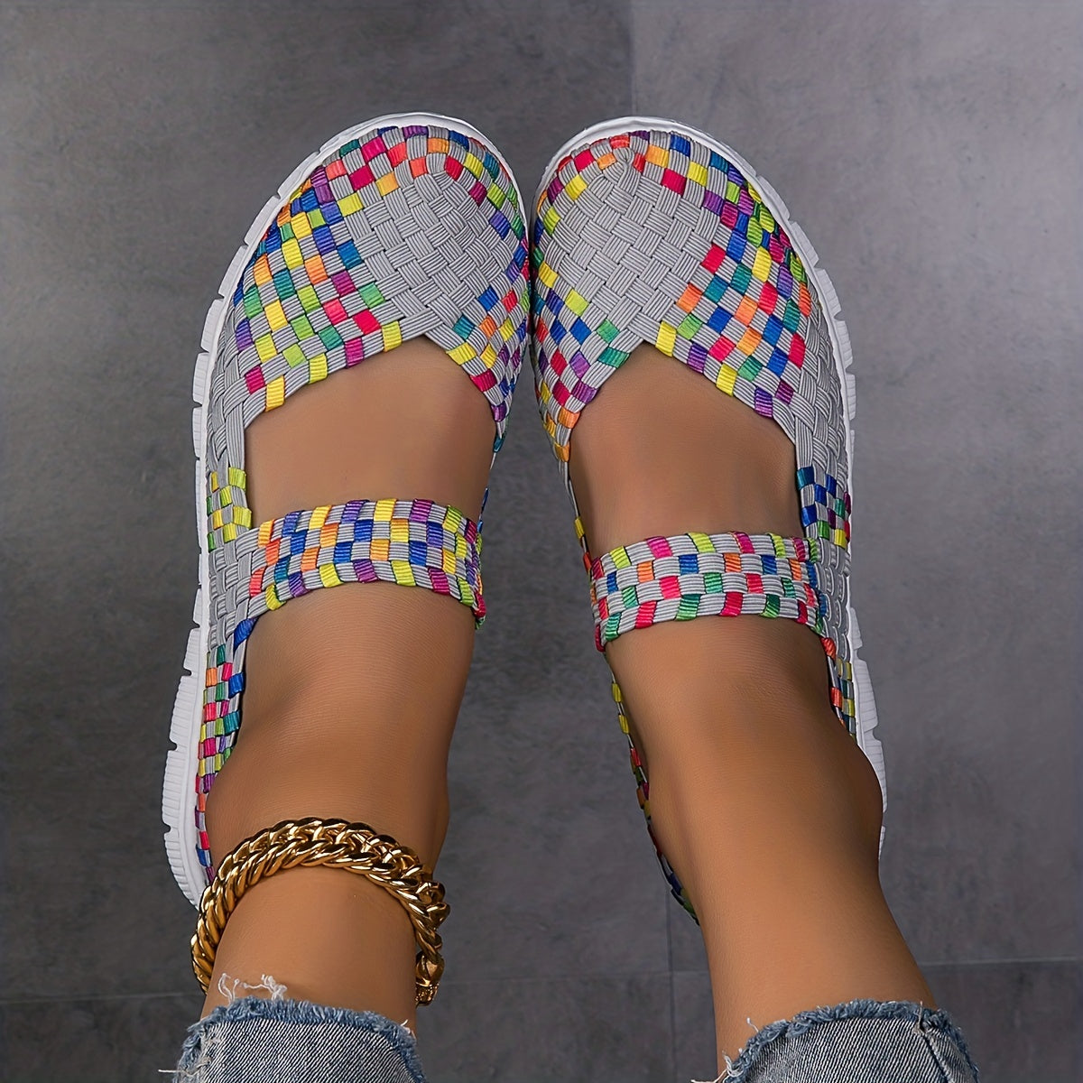 Women's Braided Flat Sneakers Ankle Strap Slip On Shoes Lightweight