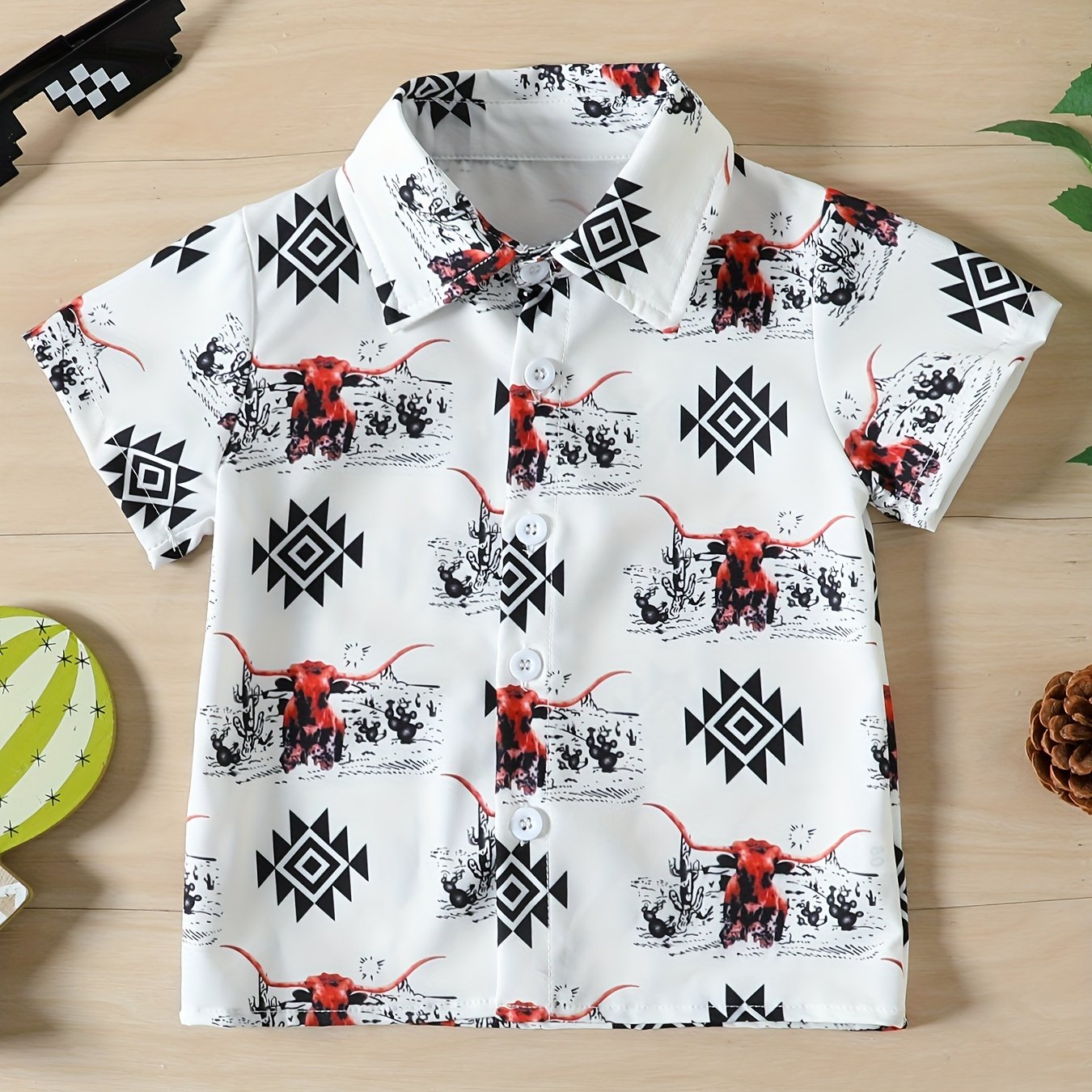 Boys Bull Print Shirt Summer Kids Clothes
