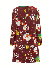 Christmas Dress Women's Plus Allover Print Long Sleeve Tee Dress