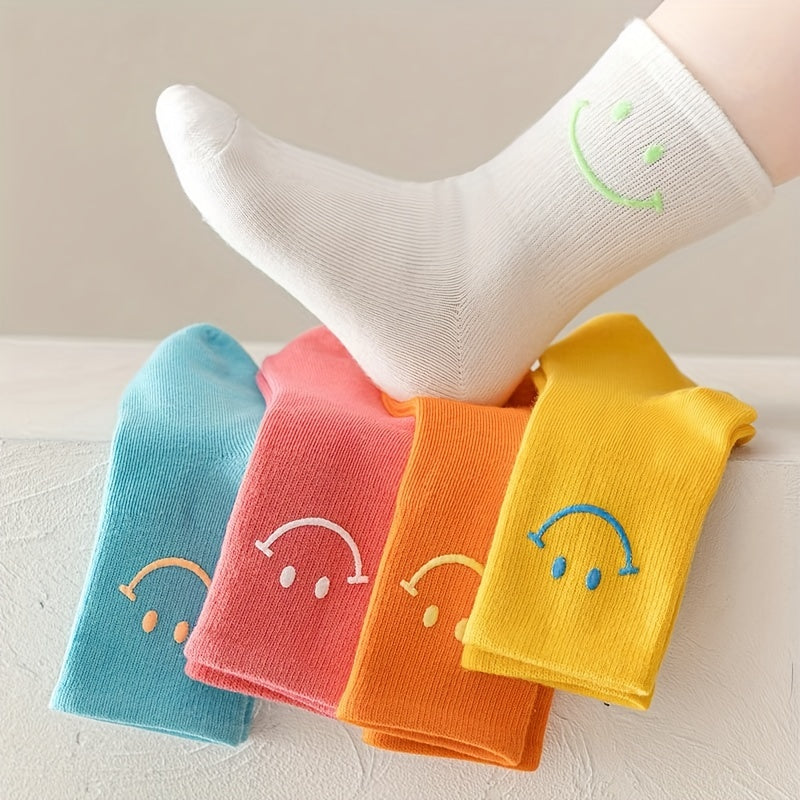 5pairs Kids Smiley Face Pattern Socks for Girls