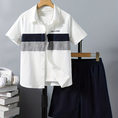 Boys DARE TO START Graphic Print Short Sleeve Lapel Shirt&Shorts Set