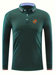 Symbol Print Men's Casual Button Up Long Sleeve Polo Shirt
