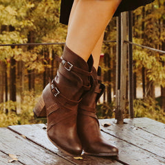 Women's Retro Mid Calf Boots Block Heeled Boots Western High Heeled Boots