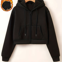 Women's Cropped Hoodie Sweatshirt With Pockets