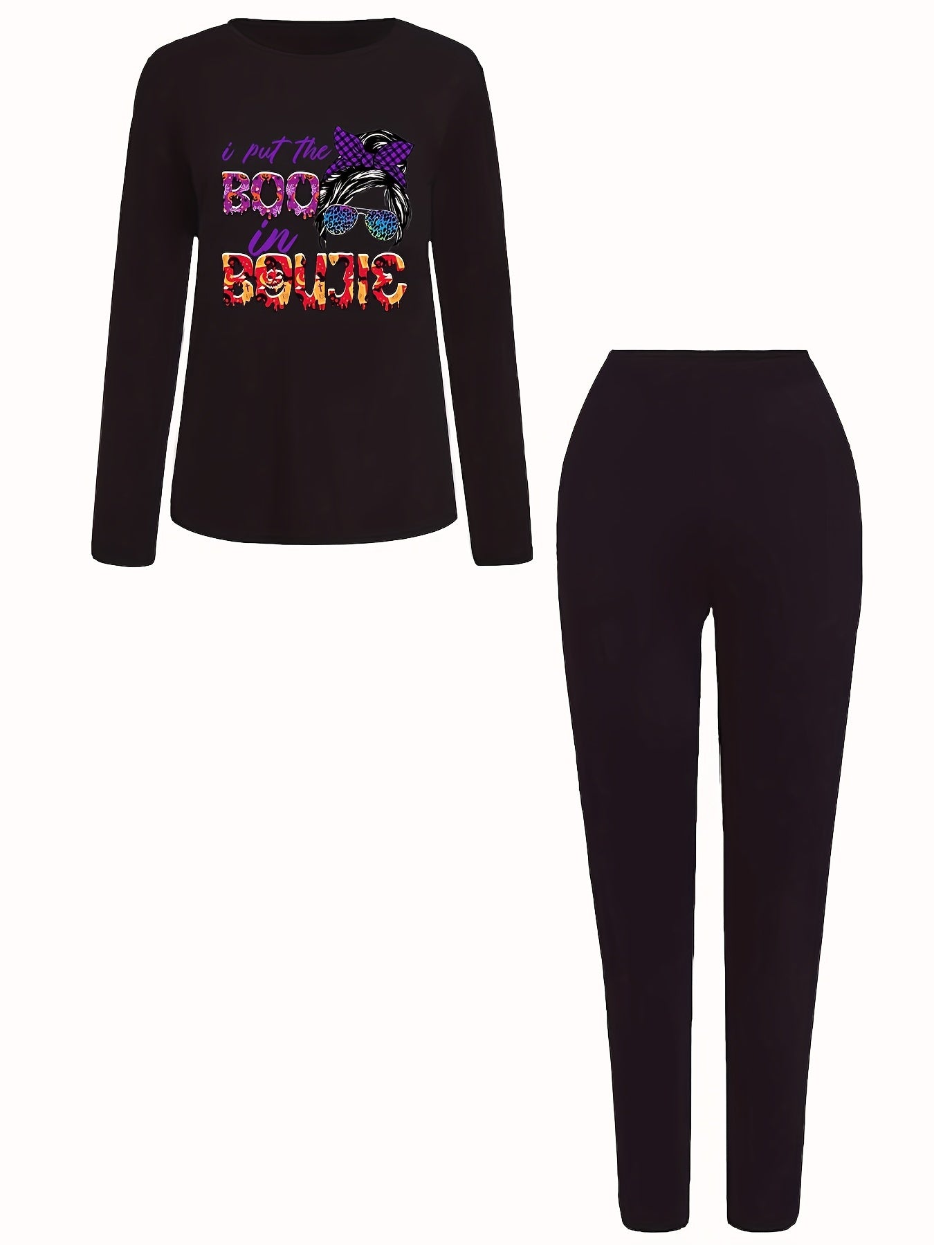 Halloween Casual Outfits Set Women's Plus Skull & Letter
