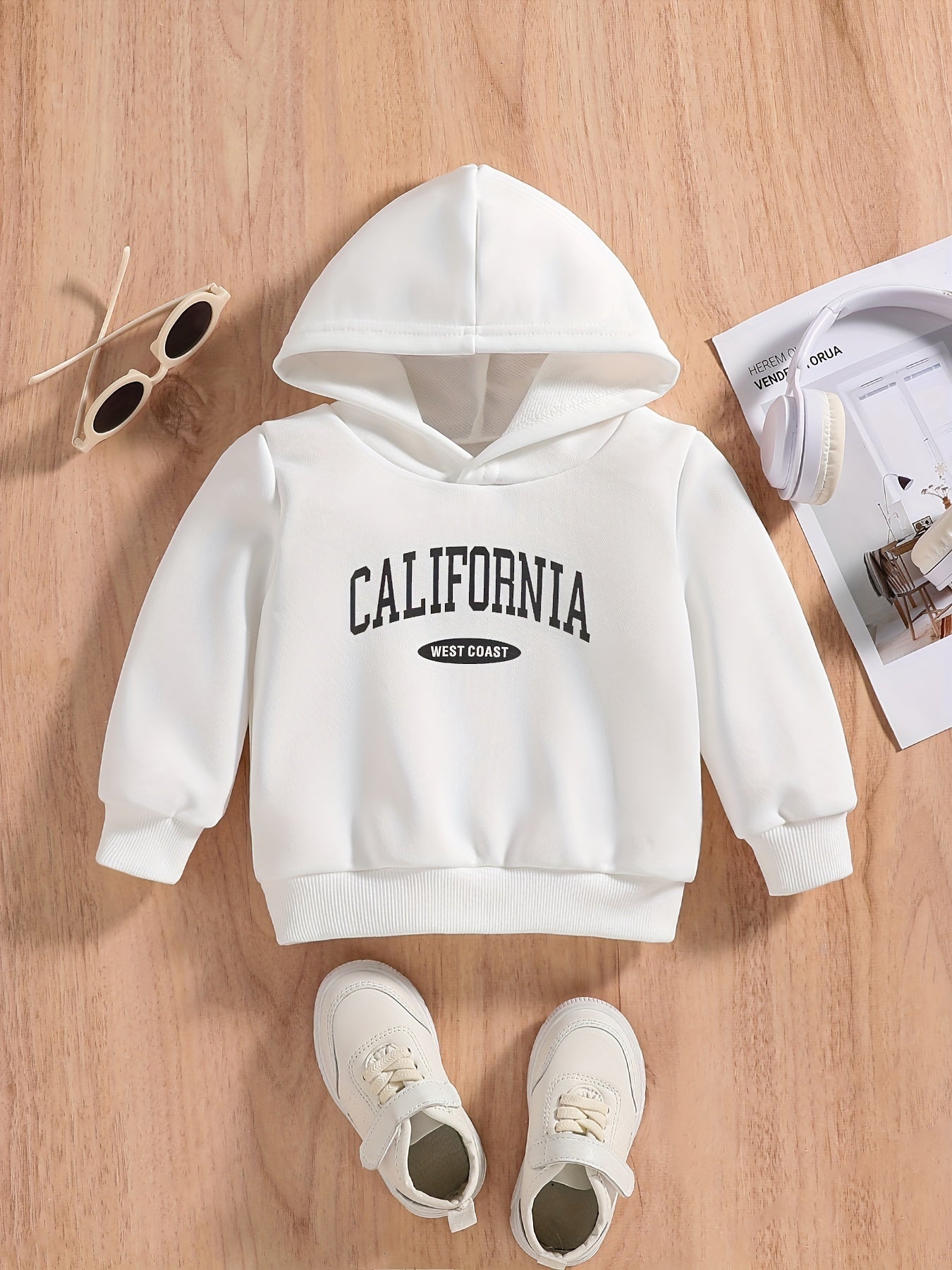 Letter Print Baby Boys Hooded Sweatshirt