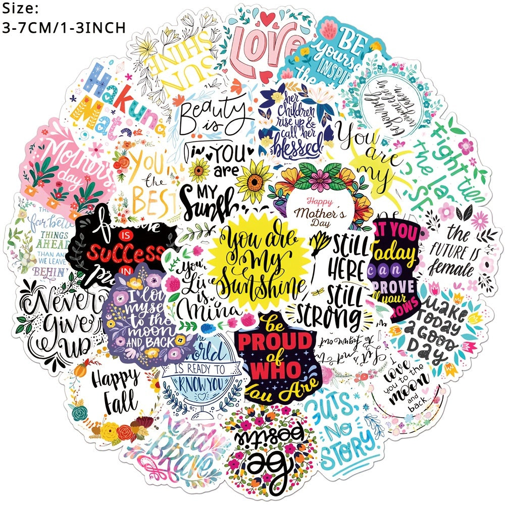 50pcs Inspirational Text Sentence Phone Case Stickers Waterproof DIY Decoration