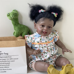 24" 60 Cm Reborn Baby Doll Smiling Face Dark Brown Hair Soft Body Art Collection
