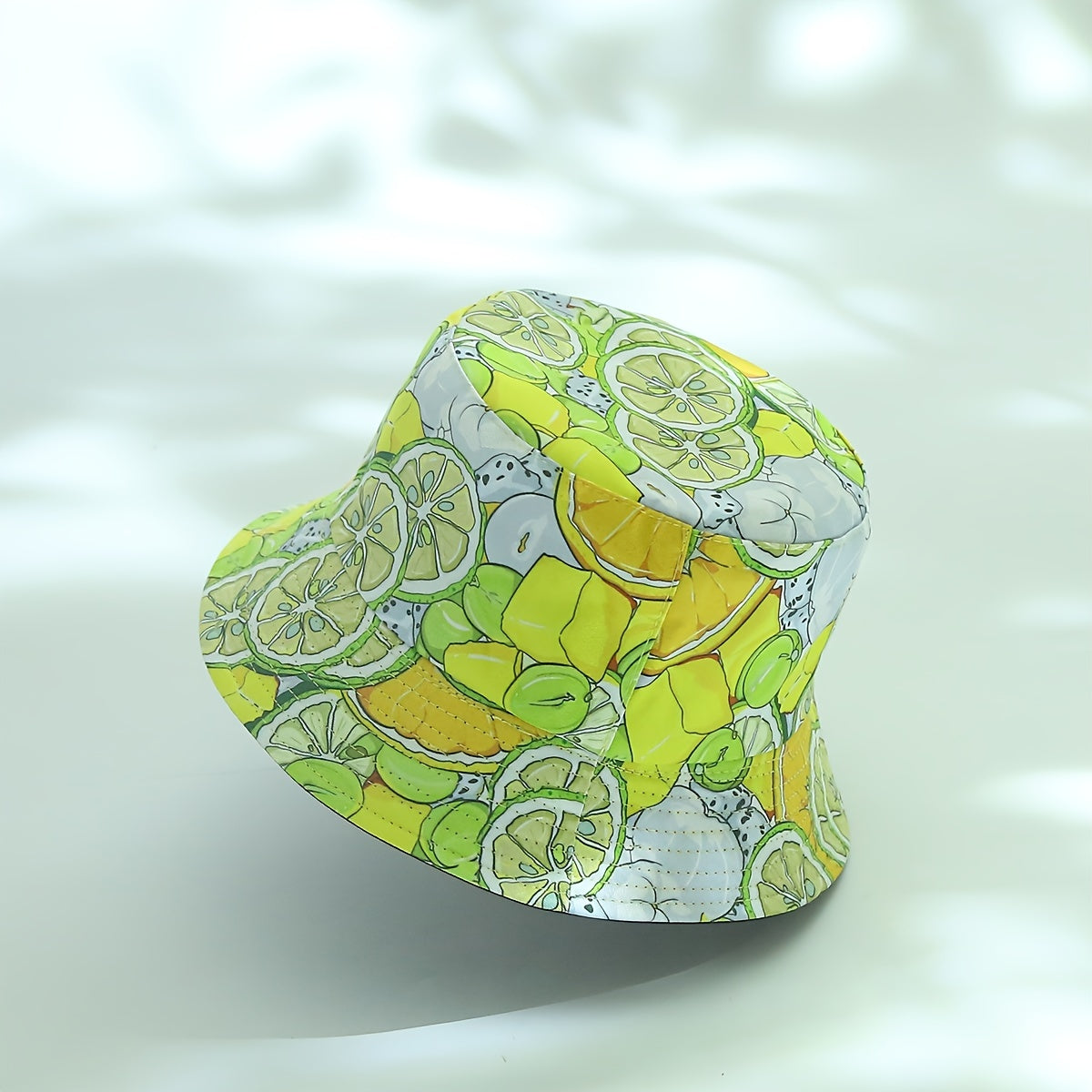 Yellow Lemon Print Reversible Bucket Hat for Women