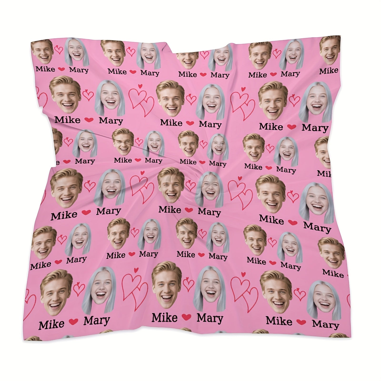 Personalized Heart Pattern Square Scarf with Photo Upload