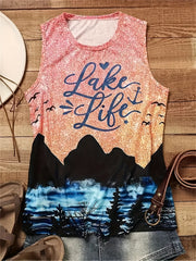 Women's Summer Tank Top All Over Print Crew Neck Casual Sleeveless Shirt