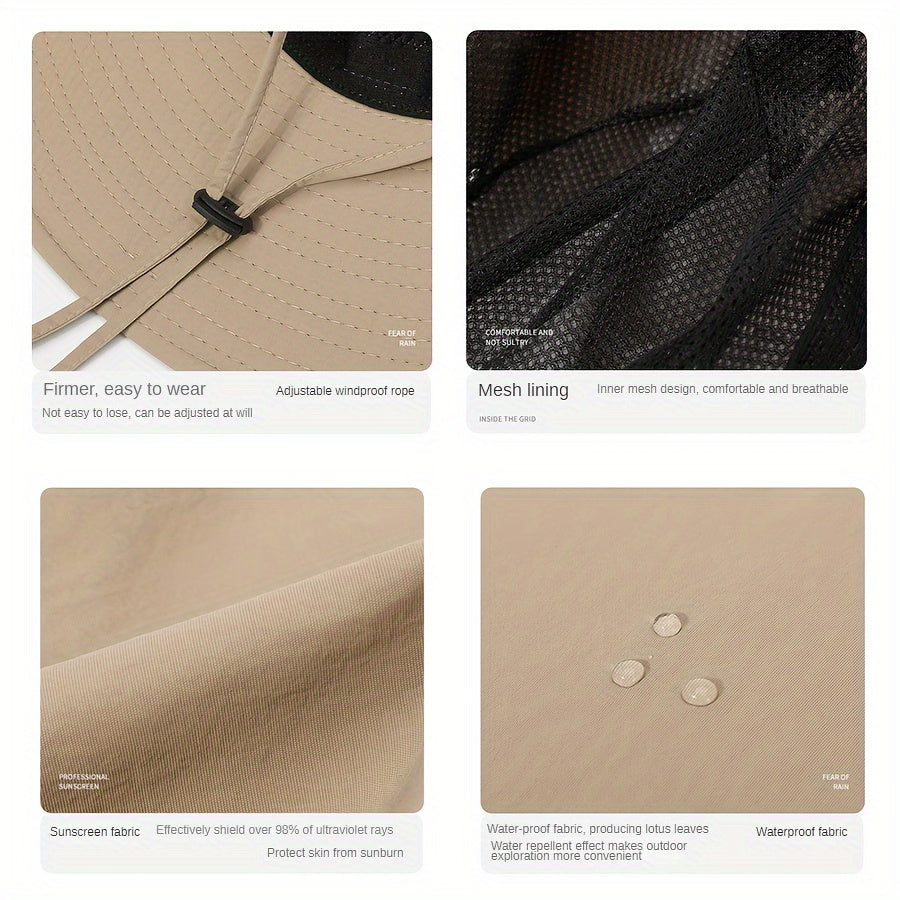 Waterproof Fishing Hat with Large Brim, Outdoor Sunscreen Cap