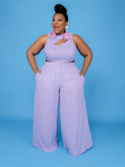 Cut Out Mock Neck Tank Top & Wide Leg Pants Set
