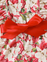 Girls Bow Floral Print Ruffle Sleeve Rompers