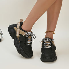 Women's Lace up Breathable Thick Sole Dad Shoes Non slip Chunky Sneakers