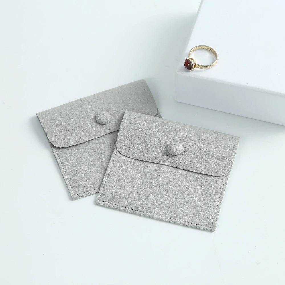 10PCS Microfiber Jewelry Packaging Velvet Gift Bags Small Snap Button Pouches