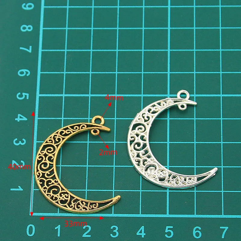 10Pcs 33*40mm Hollow Moon Charm Metal Pendant For DIY Jewelry Making
