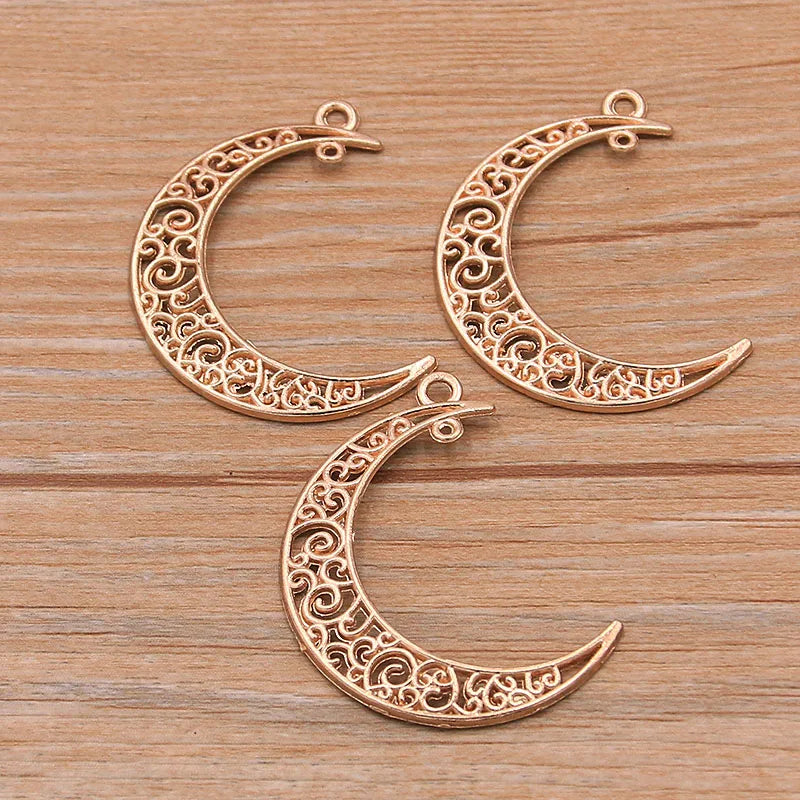 10Pcs 33*40mm Hollow Moon Charm Metal Pendant For DIY Jewelry Making