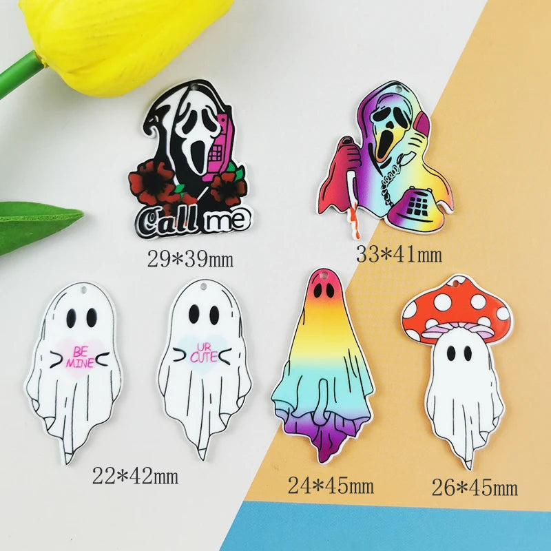 10Pcs Flying Ghost Halloween Acrylic Charms Specter Earring Pendant DIY Accessor