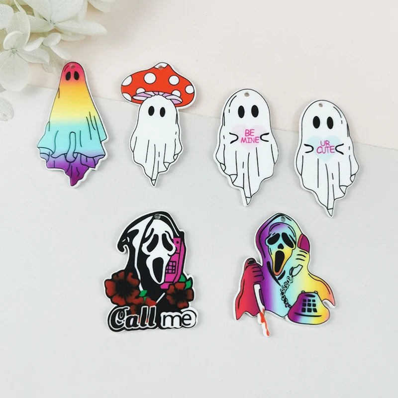 10Pcs Flying Ghost Halloween Acrylic Charms Specter Earring Pendant DIY Accessor