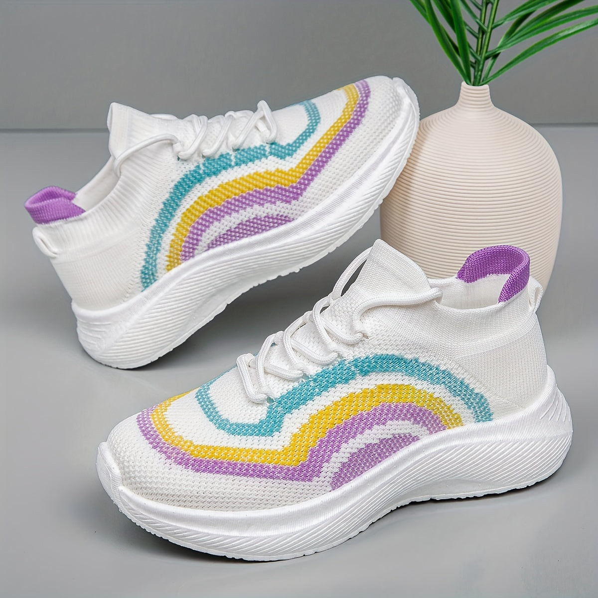 Women's Chunky Sneakers Knit Lace Up Sports Shoes