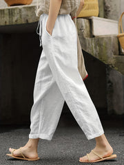 Solid Drawstring Straight Leg Pants Casual Dual Pockets Pants