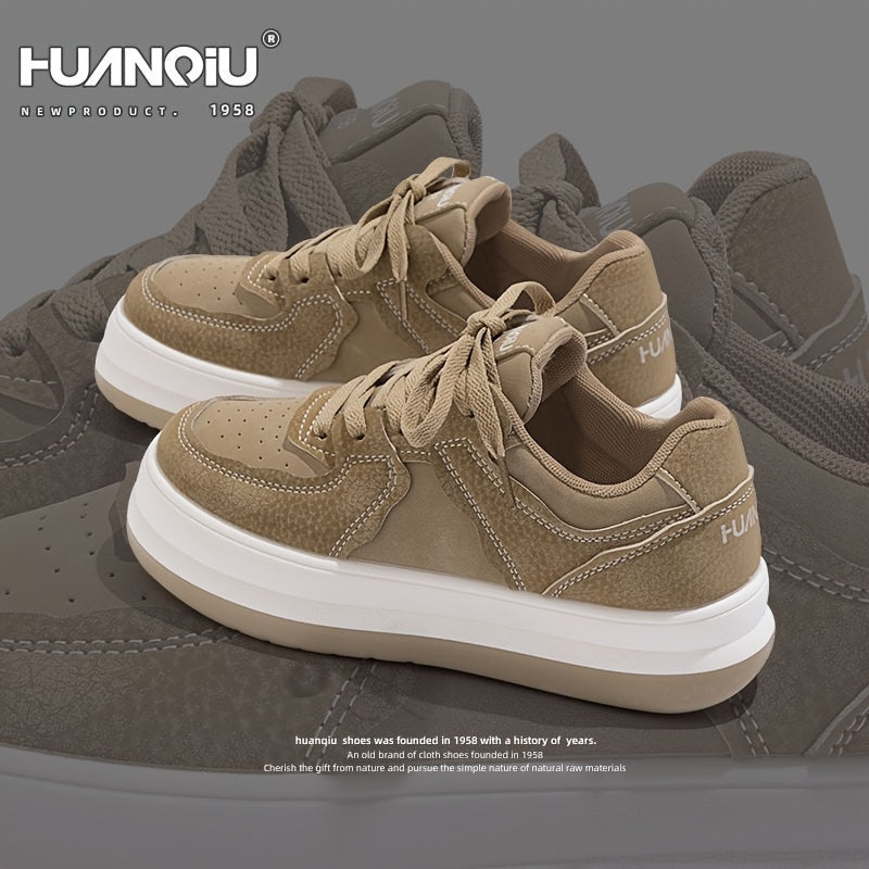 HUANQIU Women's Thick Sole Lace-up Skate Shoes Comfy Platform Sneakers