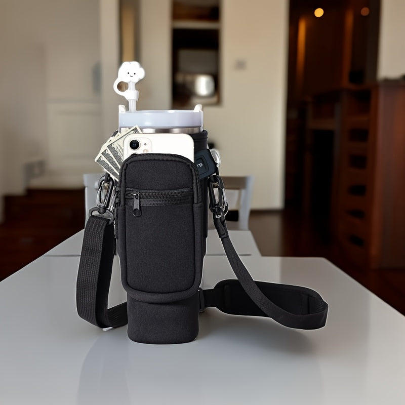 Water Cup Carrier Bag For 40oz Tumbler With Phone Pocket, Adjustable Sling