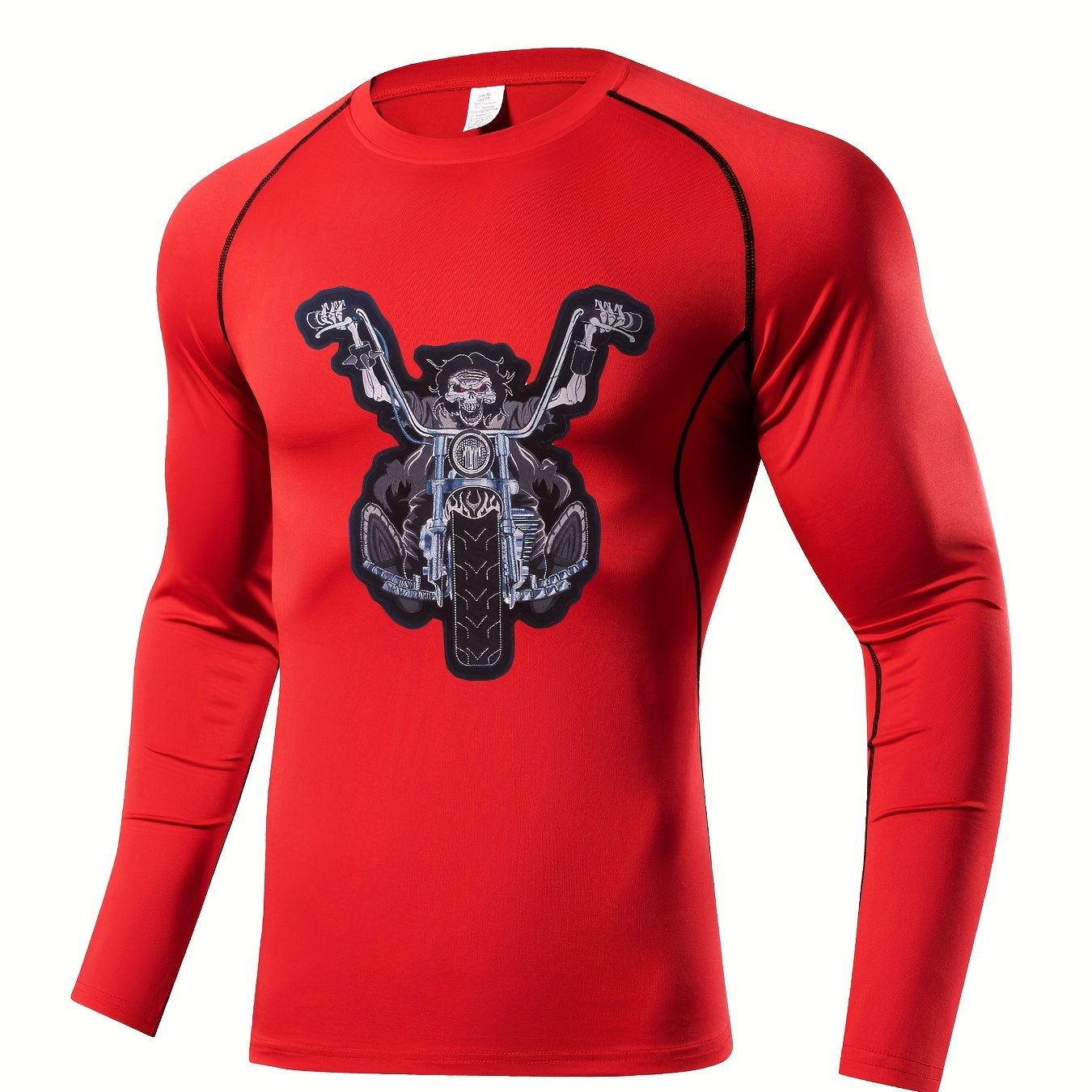 Skeleton Pattern Compression Solid Shirts Men's Long Sleeve Athletic Baselayer