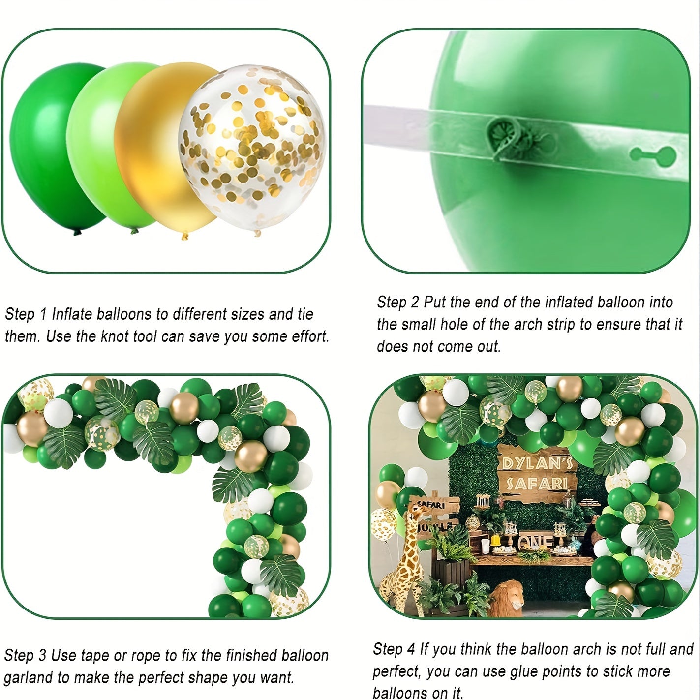 140pcs Jungle Party Balloons Kit Green Dinosaur Party Decorations
